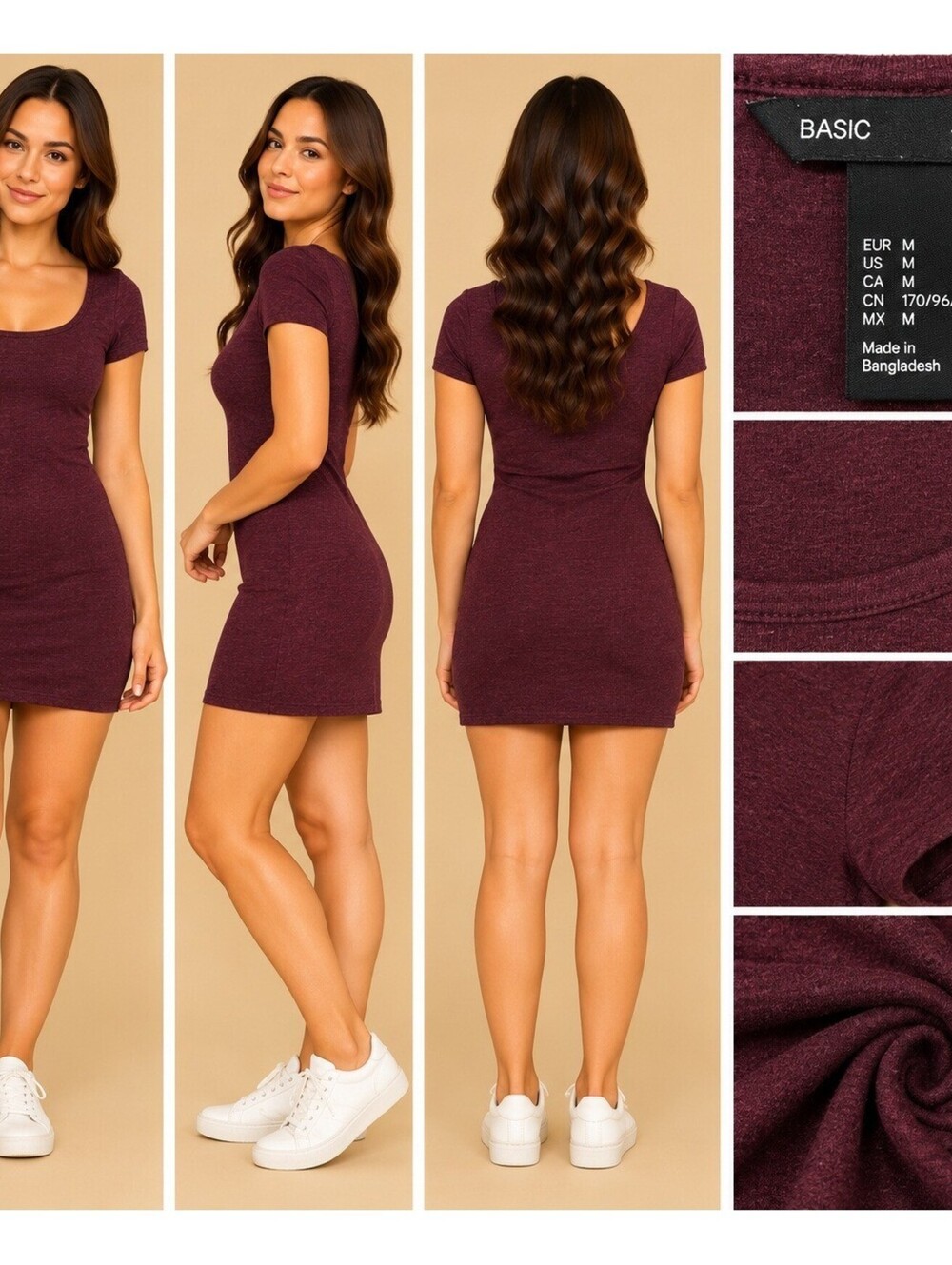 H&M Basic Burgundy Bodycon Dress, Size M